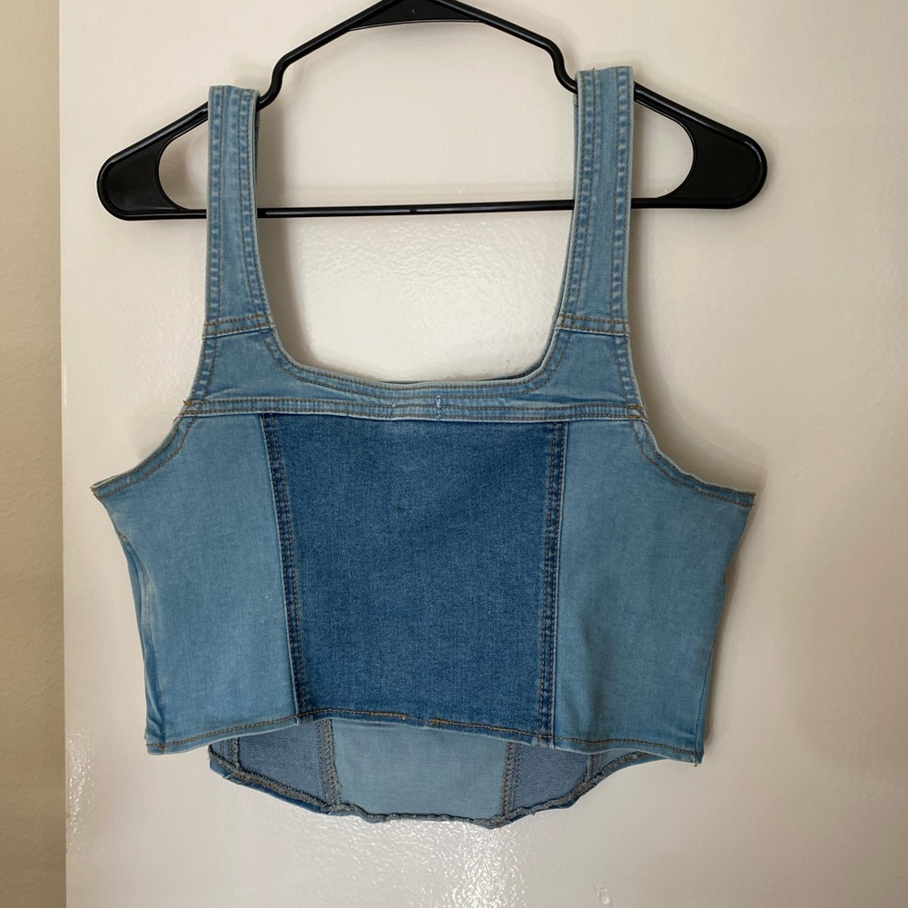 Denim bustier crop top